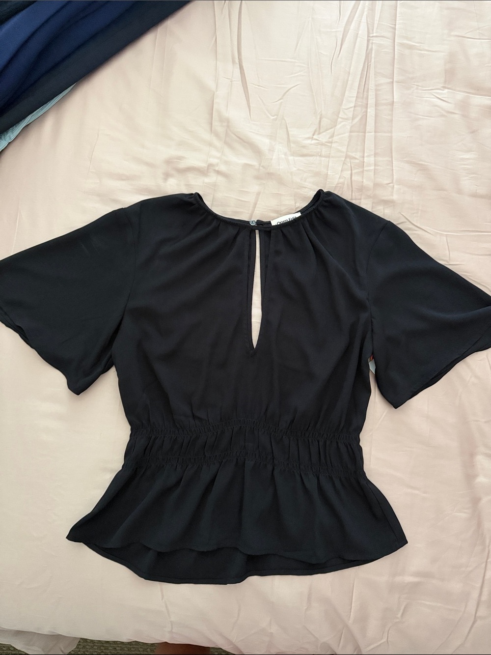 Black Peplum Blouse with Keyhole Neckline